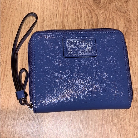Coach Handbags - Coach | Blue Zip Around Wristlet Wallet